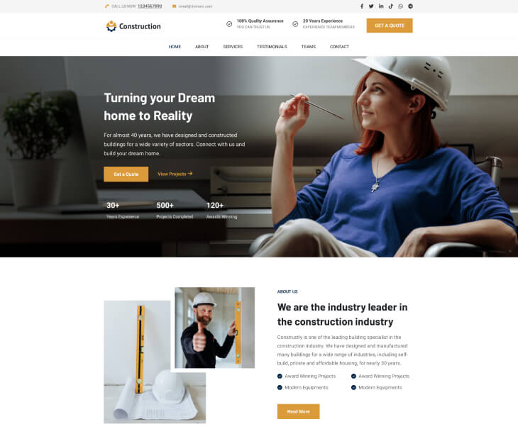 Construction Landing Page Pro- Construction Company Template