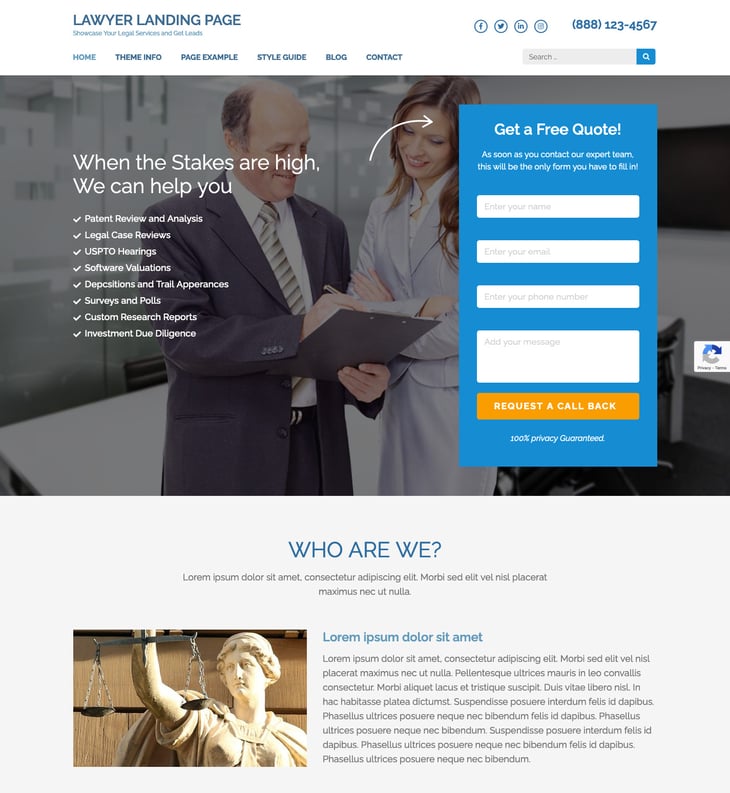 Lawyer Landing Page Free WordPress Theme
