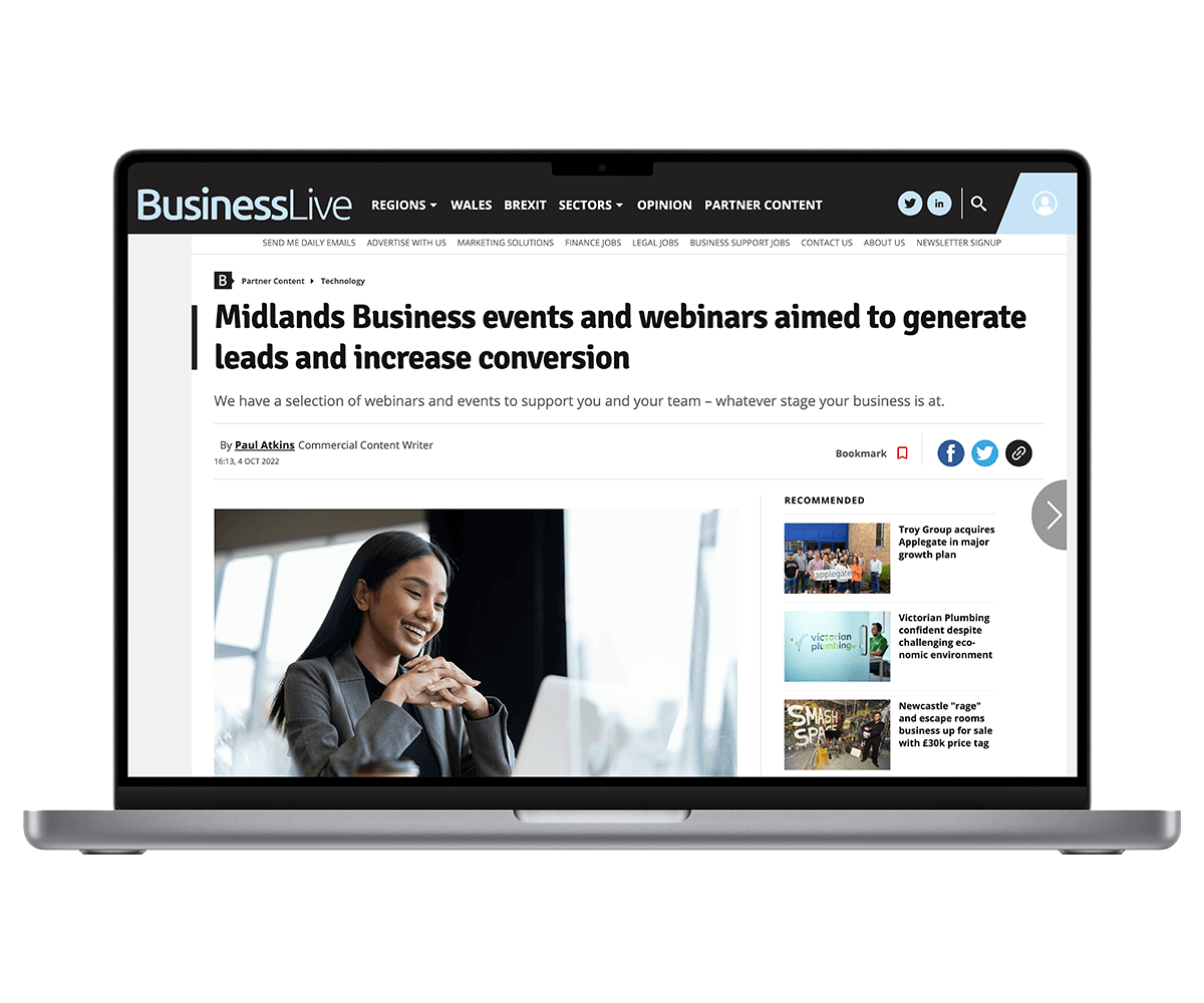 Laptop showing an article on BusinessLive website